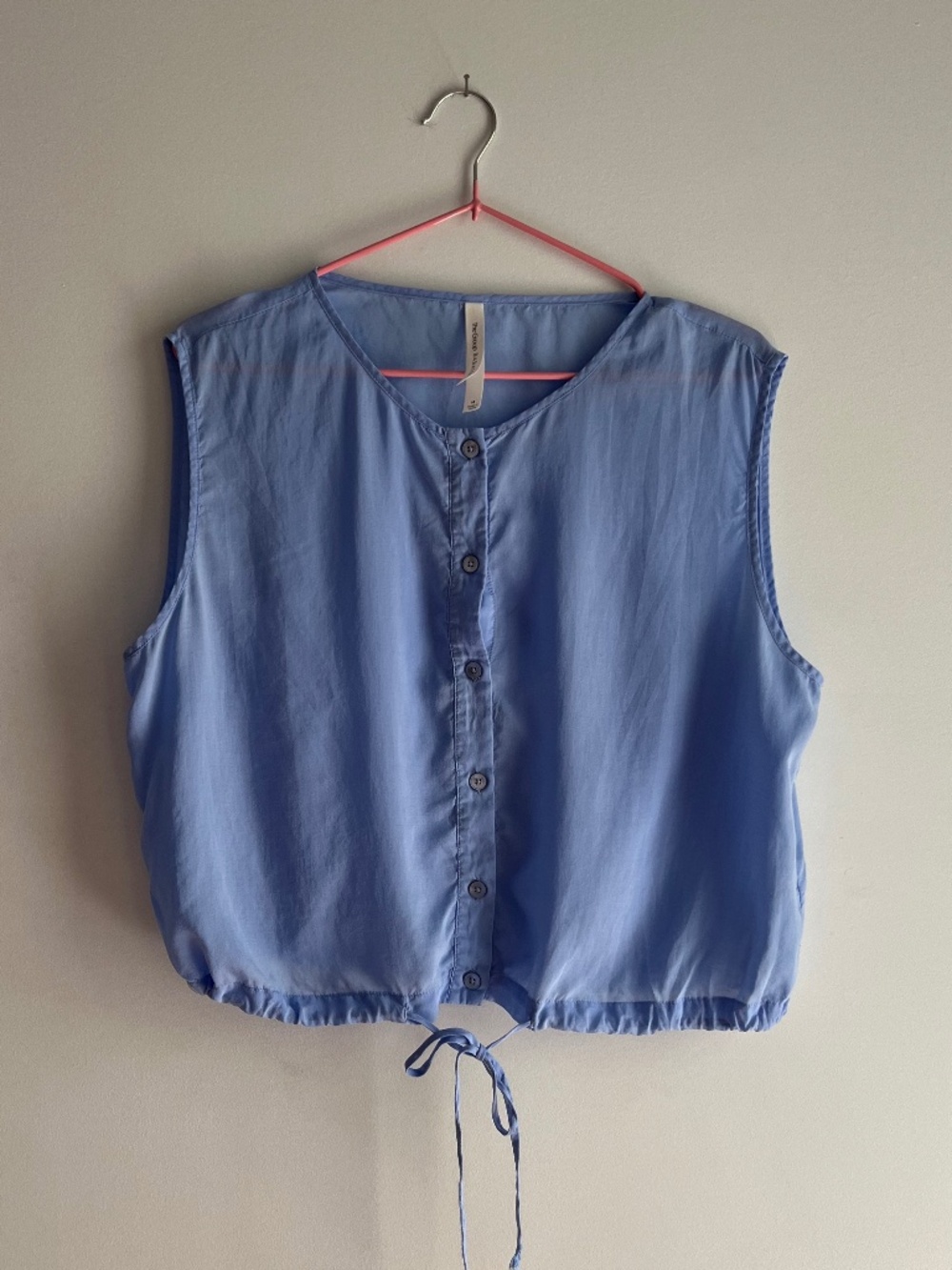 Babaton sheer button up top with tie waist in light blue - Aritzia Size M